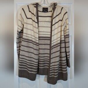 Fenn Wright Manson 100% Merino Wool beige Hooded Striped Cardigan Sweater sz XS